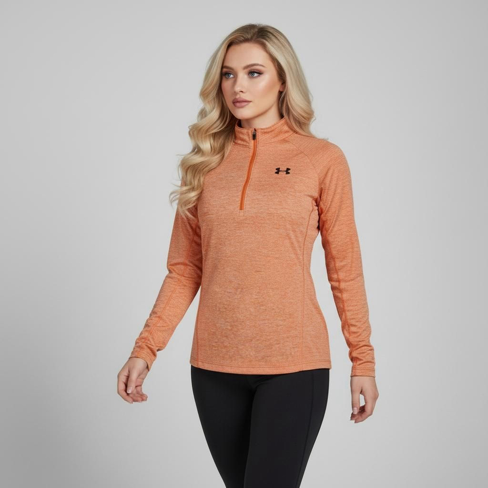 Under Armour Medium Orange Half Zip Long Sleeve Shirt Loose Heat Gear - Picture 1 of 5
